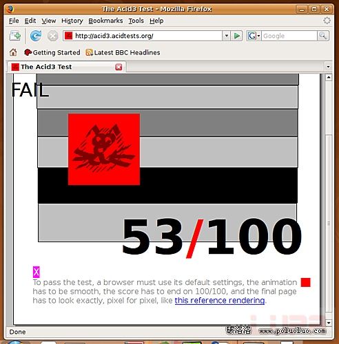 Linux下主要浏覽器Acid3大測試(組圖)（圖一）
