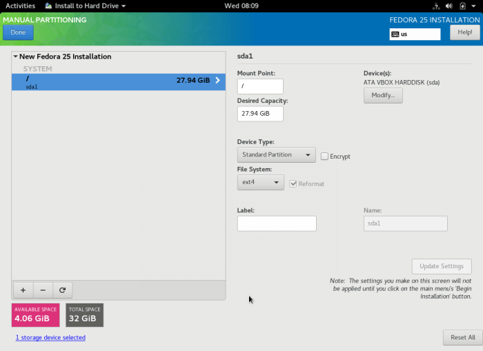 Fedora 25 Workstation 安裝指南Fedora 25 Workstation 安裝指南